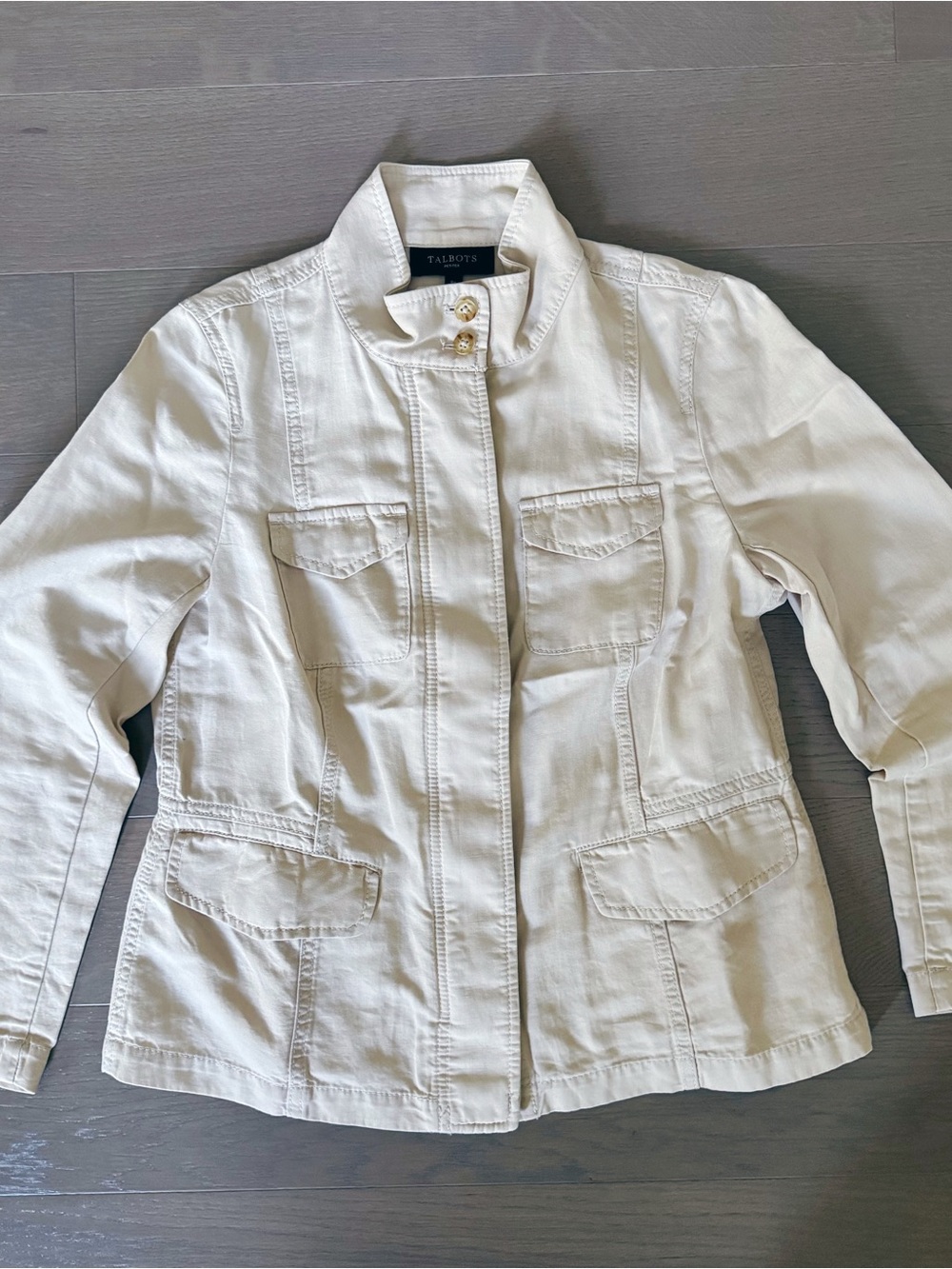 Talbots Cream Utility Jacket with Stand Collar